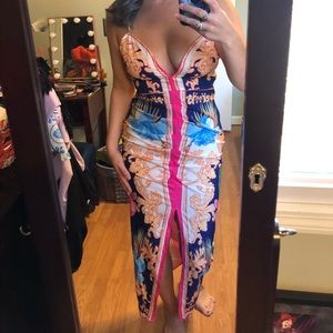 Baroque and tropical split thought cami dress